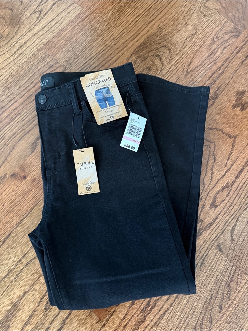 NWT Curve Appeal Black Denim High Rise Comfort Waist Straight Jeans 10